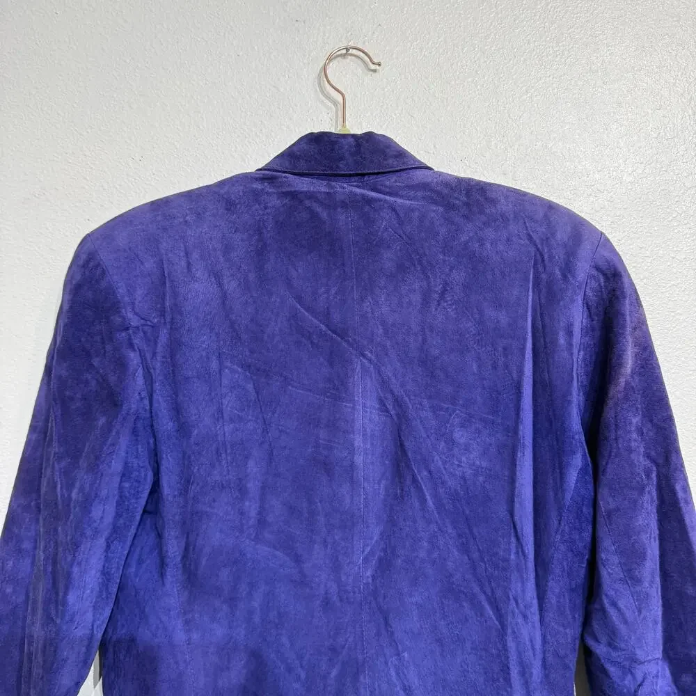 Evan Davies Blue Suede Leather One Button Vintage Blazer Sz 6